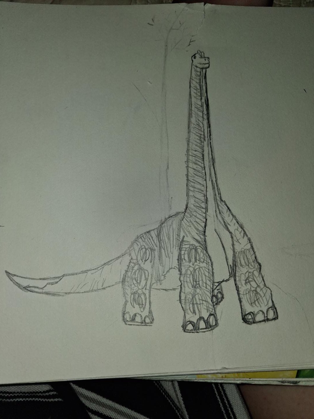 Pencil sketch of a long-necked dinosaur