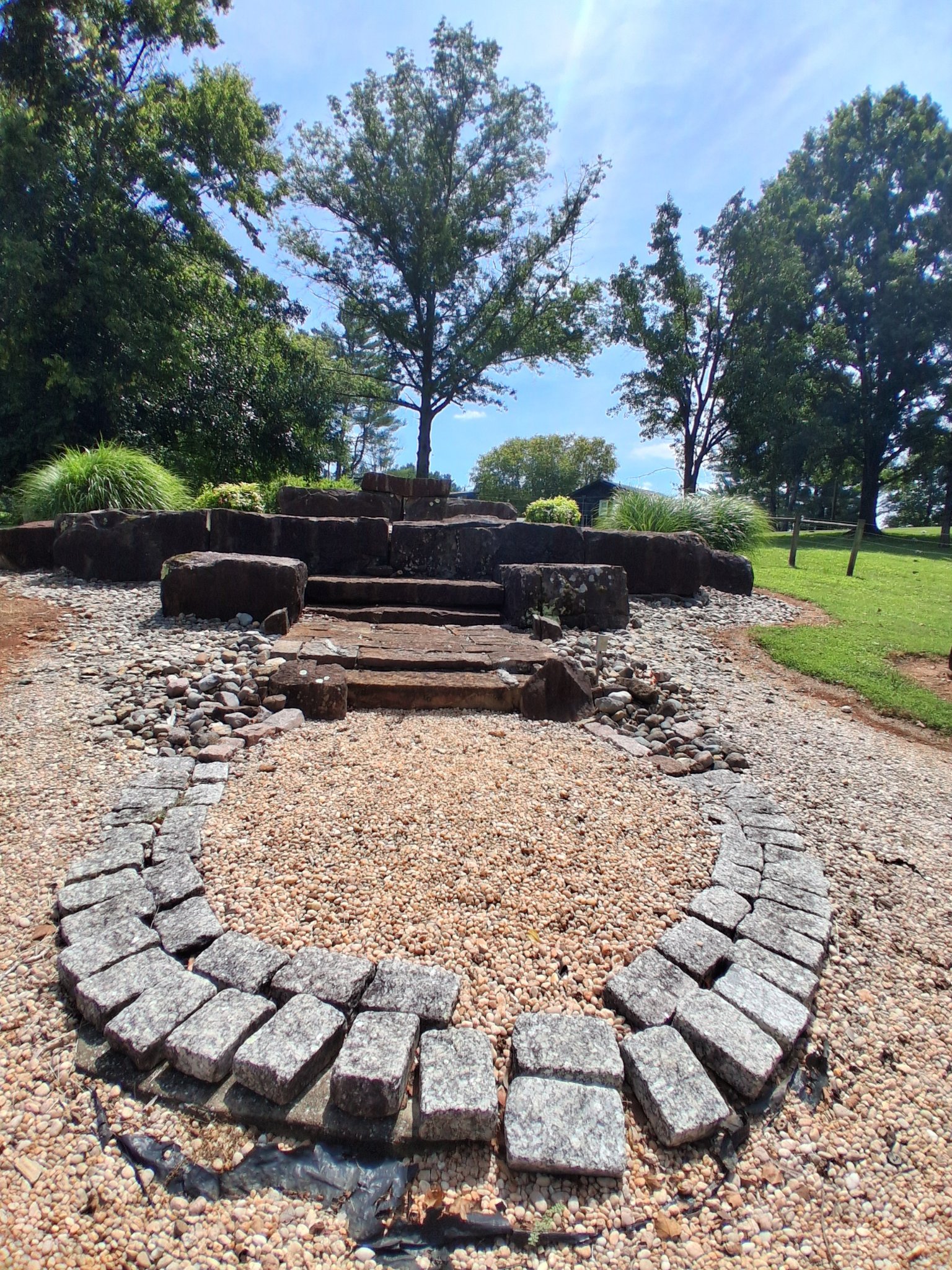 Stone steps and a circular stone garden at Stonehenge Kentucky